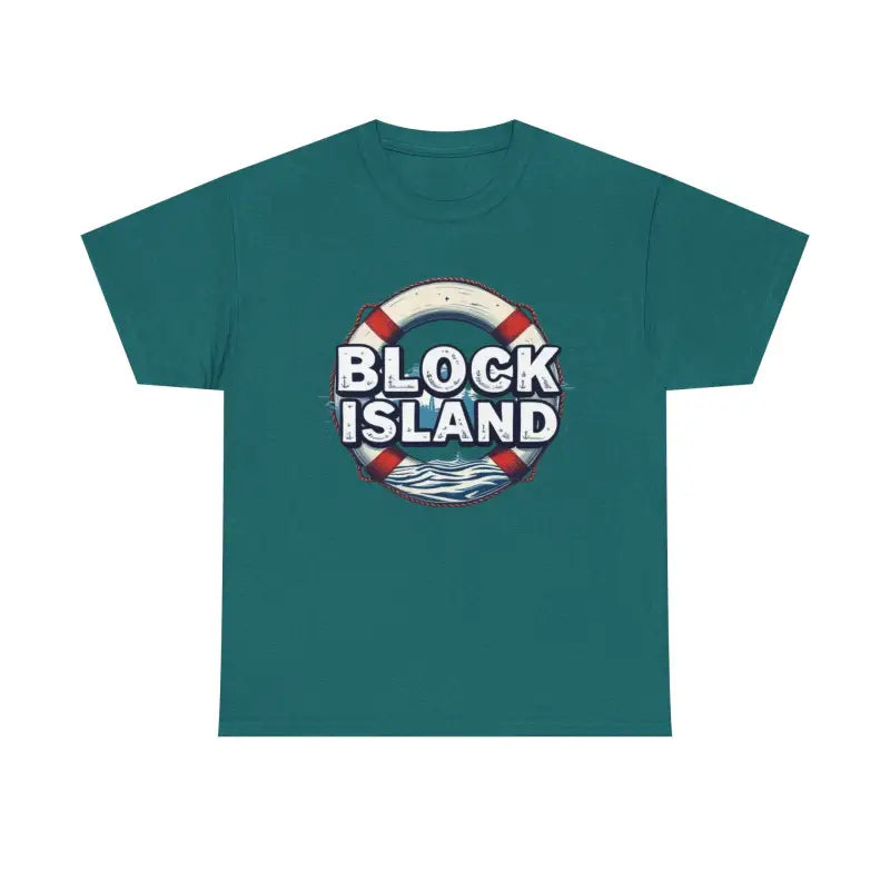 Teal Block Island Unisex Cotton Tee featuring a stylish design on display