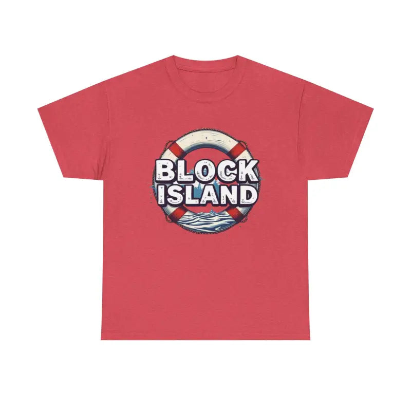 Red Block Island Unisex Cotton Tee featuring a distinctive Block Island design
