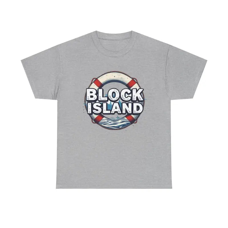 Gray Block Island Unisex Cotton Tee featuring a vibrant graphic design