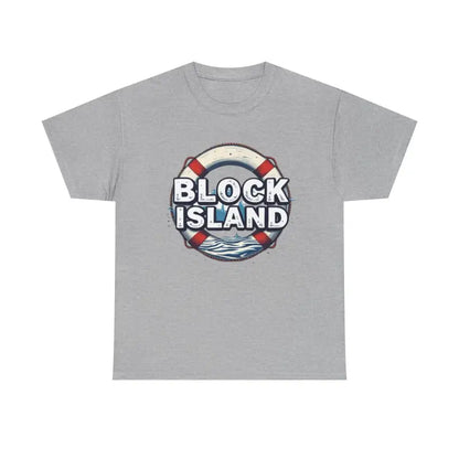 Gray Block Island Unisex Cotton Tee featuring a vibrant graphic design