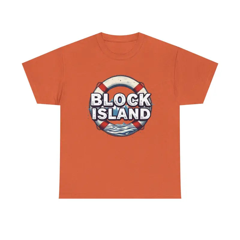 Orange Block Island graphic t-shirt from the Block Island Unisex Cotton Tee collection