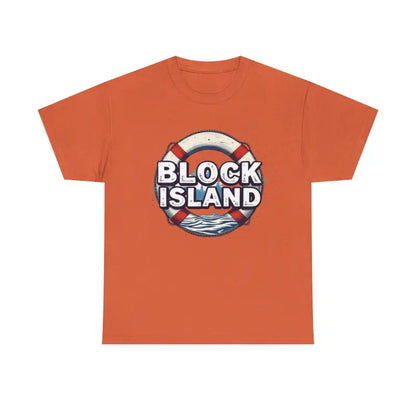 Orange Block Island graphic t-shirt from the Block Island Unisex Cotton Tee collection