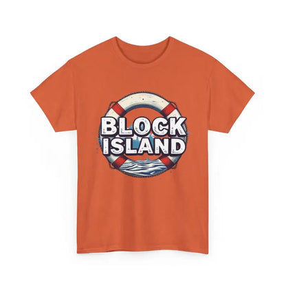 Orange Block Island design unisex cotton t-shirt for casual wear