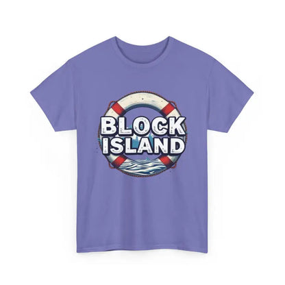 Purple Block Island Unisex Cotton Tee featuring a life preserver design