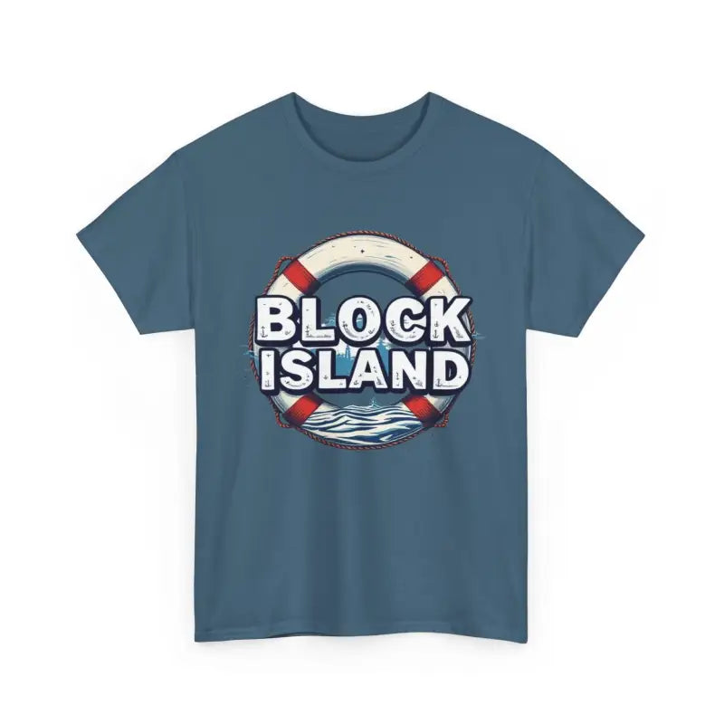 Blue Block Island design t-shirt for unisex, made of comfortable cotton fabric