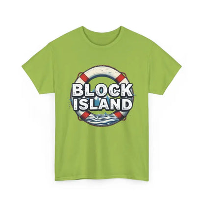 Green unisex cotton tee featuring a Block Island design for casual wear