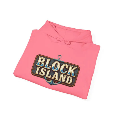 Folded pink hoodie from Block Island Unisex Heavy Blend Graphic Hoodie collection