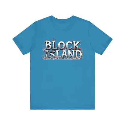 Blue Block Island Unisex Jersey Tee displayed on a neutral background