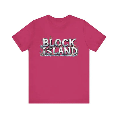 Magenta t-shirt from Block Island Unisex Jersey Tee collection on display