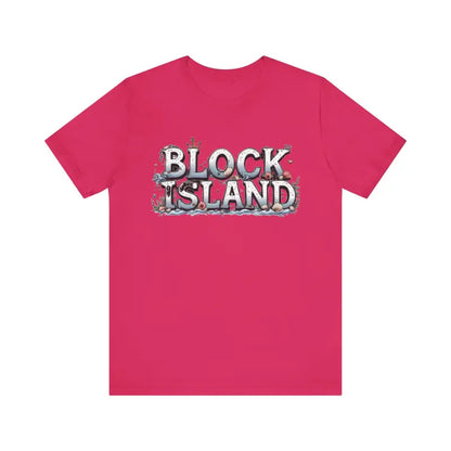 Pink Block Island Unisex Jersey Tee featuring a stylish graphic design