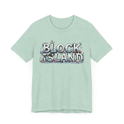 Light green Block Island Unisex Jersey Tee displayed for casual wear