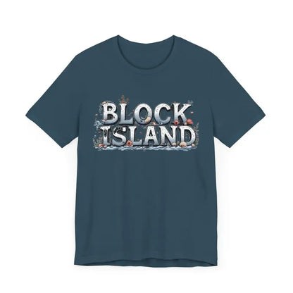 Blue Block Island Unisex Jersey Tee featuring a stylish graphic design