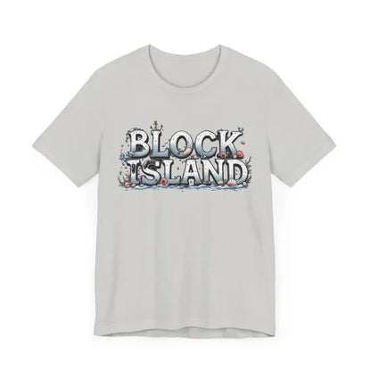 Gray Block Island Unisex Jersey Tee featuring a stylish graphic design