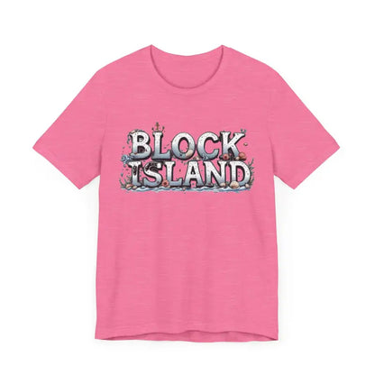 Pink Block Island Unisex Jersey Tee featuring a stylish graphic design