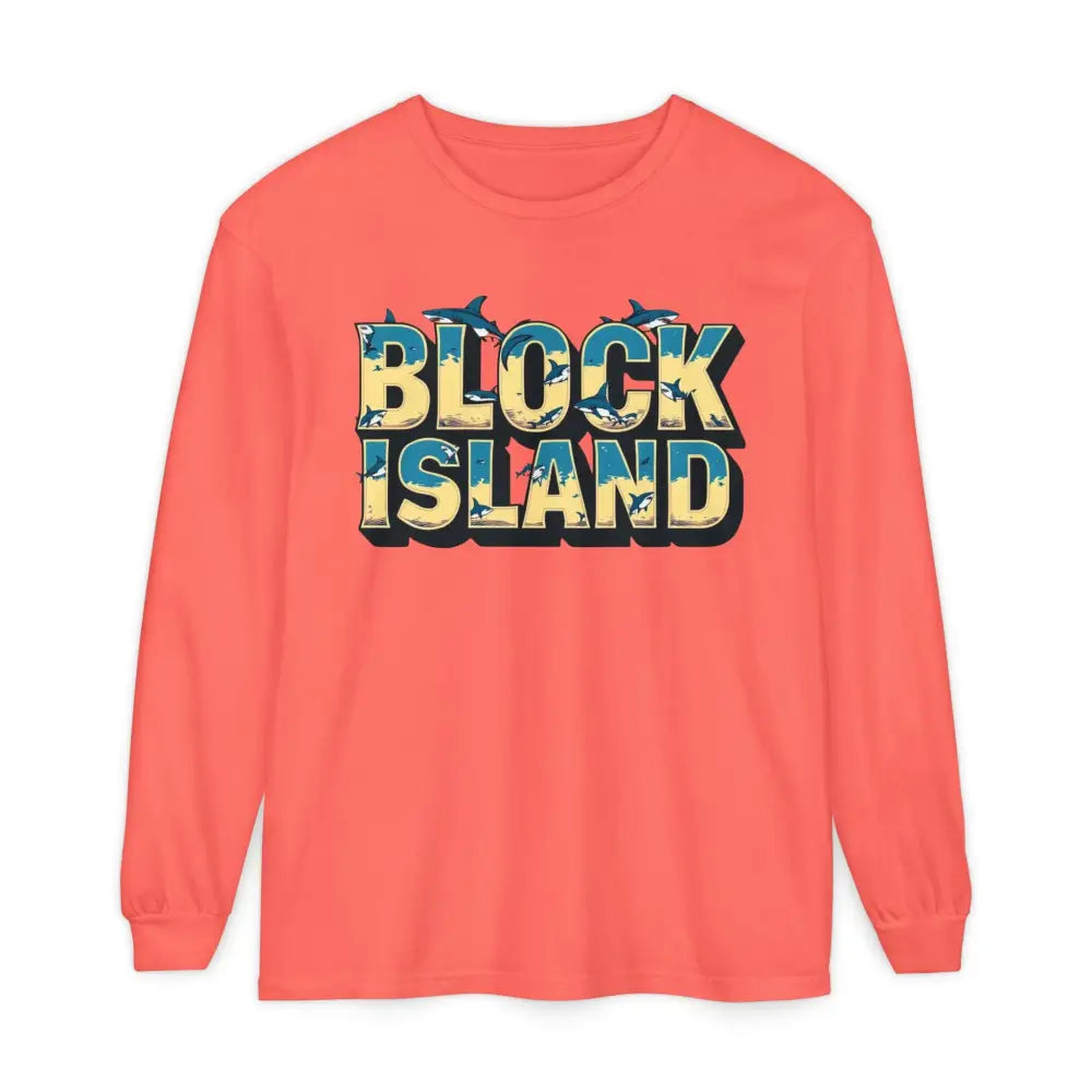 Salmon-colored long-sleeved shirt from BLOCK ISLAND Unisex Long Sleeve Tee collection