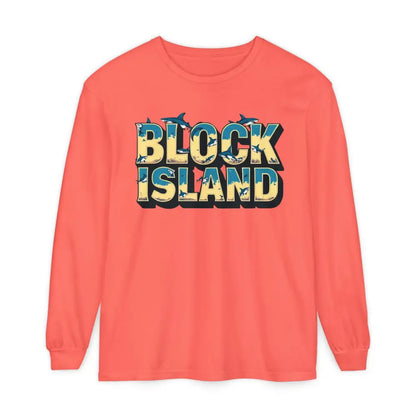 Salmon-colored long-sleeved shirt from BLOCK ISLAND Unisex Long Sleeve Tee collection