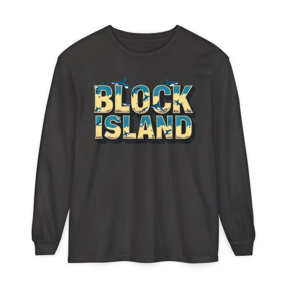 Long-sleeved shirt featuring Block Island text in a unisex design