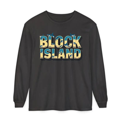 Long-sleeved shirt featuring Block Island text in a unisex design