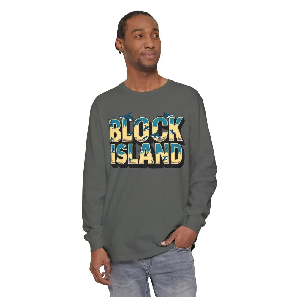 Gray long-sleeved shirt from BLOCK ISLAND Unisex Long Sleeve Tee collection