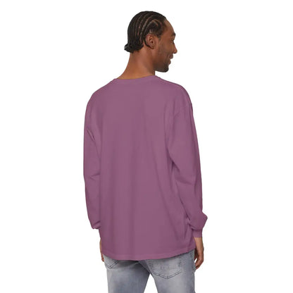 Man wearing BLOCK ISLAND Unisex Long Sleeve Tee in mauve color