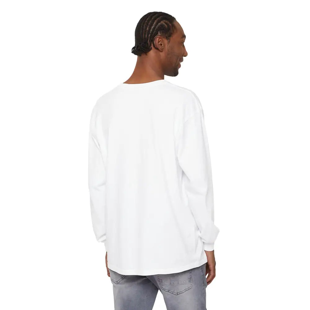 Man wearing BLOCK ISLAND Unisex Long Sleeve Tee with gray jeans and white long sleeves