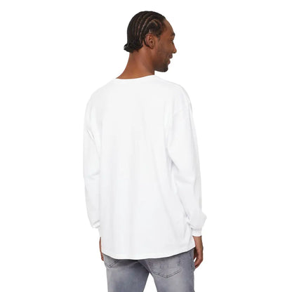 Man wearing BLOCK ISLAND Unisex Long Sleeve Tee with gray jeans and white long sleeves
