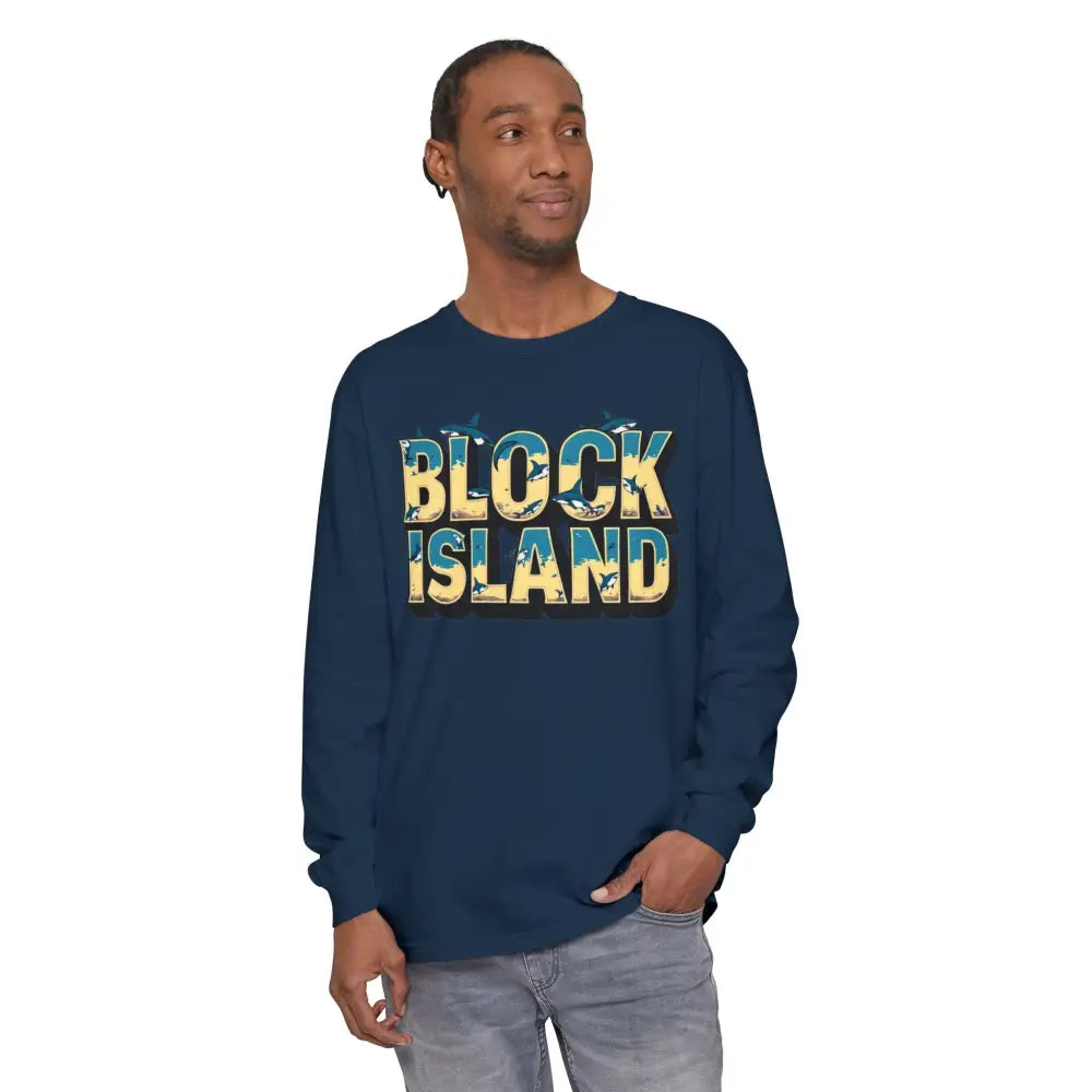 Navy long-sleeved shirt from BLOCK ISLAND Unisex Long Sleeve Tee collection