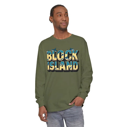 Olive green long-sleeved shirt from BLOCK ISLAND Unisex Long Sleeve Tee collection