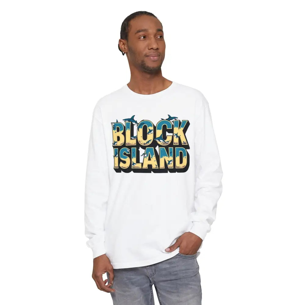 White long-sleeved shirt from BLOCK ISLAND Unisex Long Sleeve Tee collection