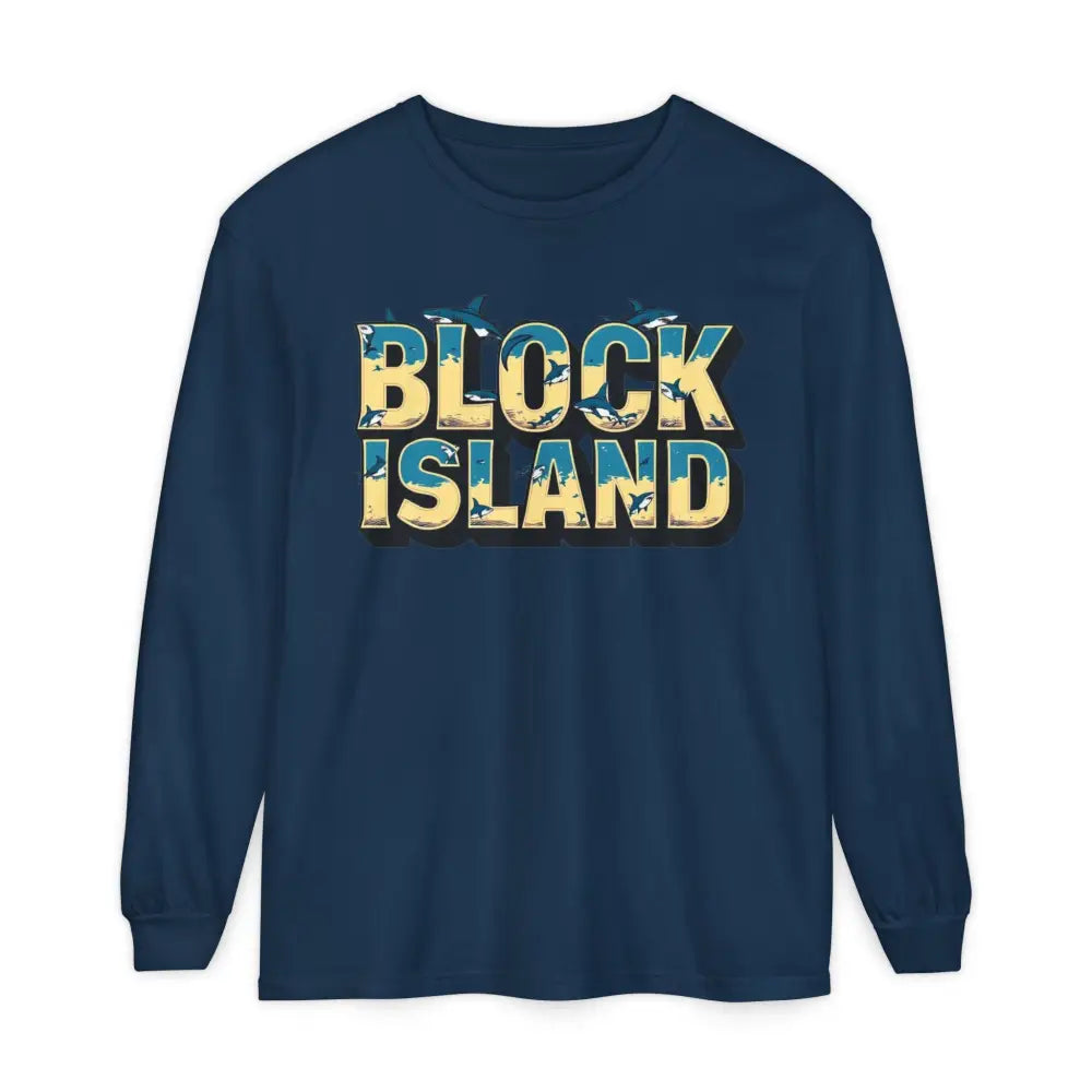 Navy blue long-sleeved shirt from BLOCK ISLAND Unisex Long Sleeve Tee collection
