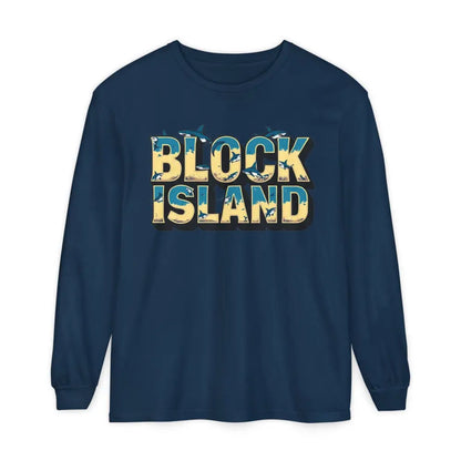Navy blue long-sleeved shirt from BLOCK ISLAND Unisex Long Sleeve Tee collection