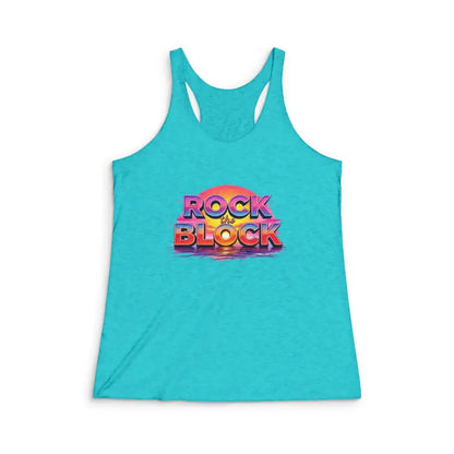 Turquoise Block Island Women’s Racerback Tri Blend Tank Top on display