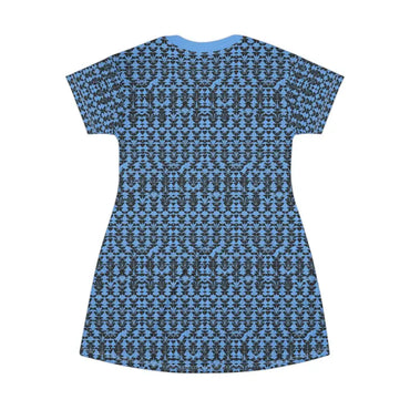 Blue patterned T-shirt dress featuring a stylish and contemporary design