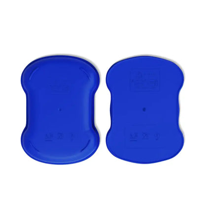 Two blue plastic knee pads featured with Blue Two Tier Bento Lunchbox Even Keel Design