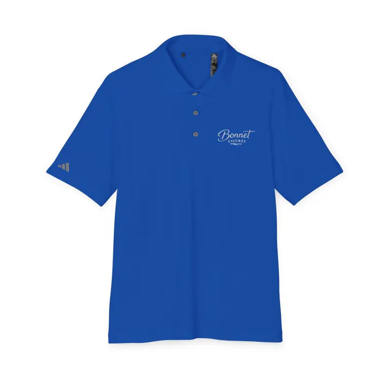 Blue short-sleeved Adidas unisex performance polo shirt from Bonnet Shores collection