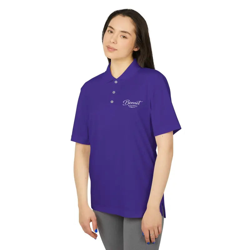 Purple polo shirt featuring Bonnet Shores Embroidered Adidas Unisex Performance design