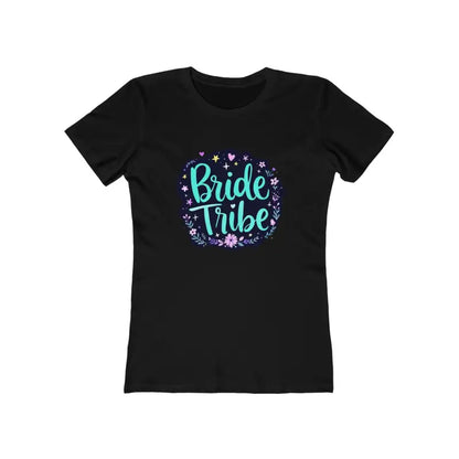 Black Bride Tribe T-shirt with floral design for Bachelorette celebrations
