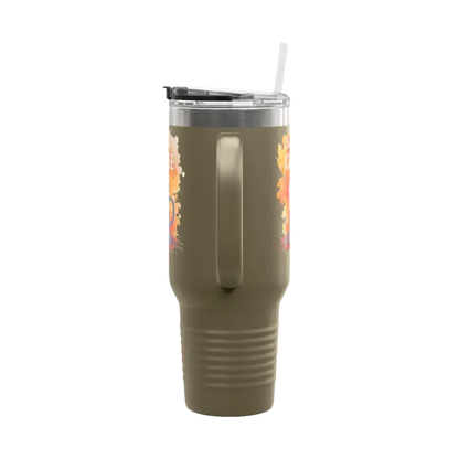 Olive green travel mug with handle and straw for But First Coffee 40oz Tumbler