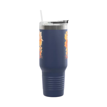 Navy blue But First Coffee 40oz tumbler with straw ideal for beverages on the go