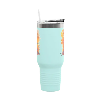 Light blue tumbler with straw from But First Coffee 40oz Tumbler With Straw