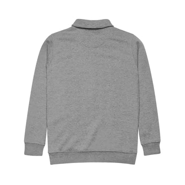 Gray collared sweatshirt featuring Carbon Grey Block Island embroidery for unisex wear