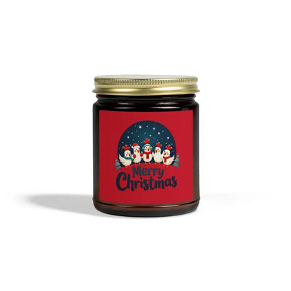 Christmas-themed candle jar from Caroling Chicken Coconut Apricot Wax Home Decor