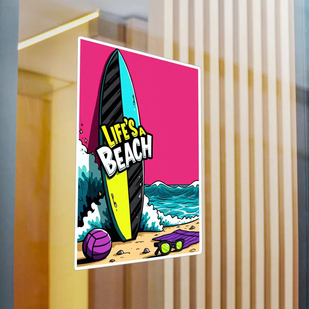 Colorful beach-themed sticker for Cartoon Beach Scene Sticker Decal product