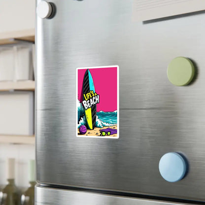 Surf-themed refrigerator magnet featuring a Cartoon Beach Scene Sticker Decal design