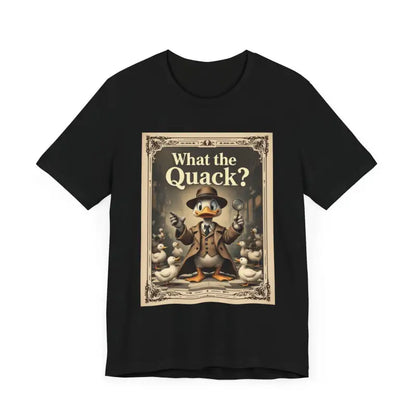 Black Cartoon Duck Detective T Shirt featuring What the Quack humor graphic design