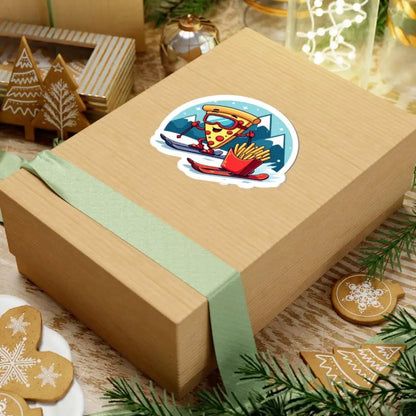 Gift box featuring Cartoon Pizza Slice Skiing with French Fries Sticker Set