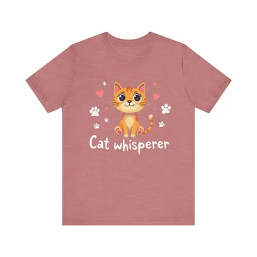 Mauve Cat Whisperer Unisex Short Sleeve Tee featuring a charming cat design