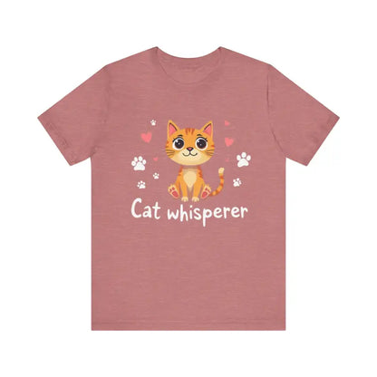 Mauve Cat Whisperer Unisex Short Sleeve Tee featuring a charming cat design
