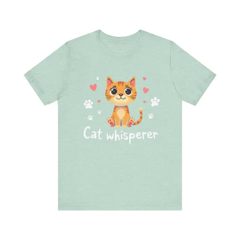 Light green Cat Whisperer Unisex Short Sleeve Tee featuring a playful cat design