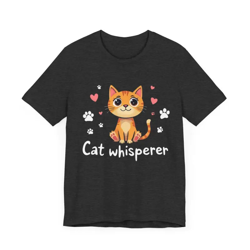 Black Cat Whisperer Unisex Short Sleeve Tee featuring cat graphic design on front